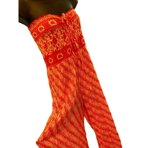 Free People jumpsuit strapless Med orange white stretchy - Picture 1 of 6